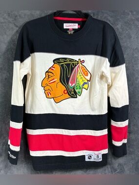 Mitchell & Ness Navy Crewneck Sweatshirt with Red Trim